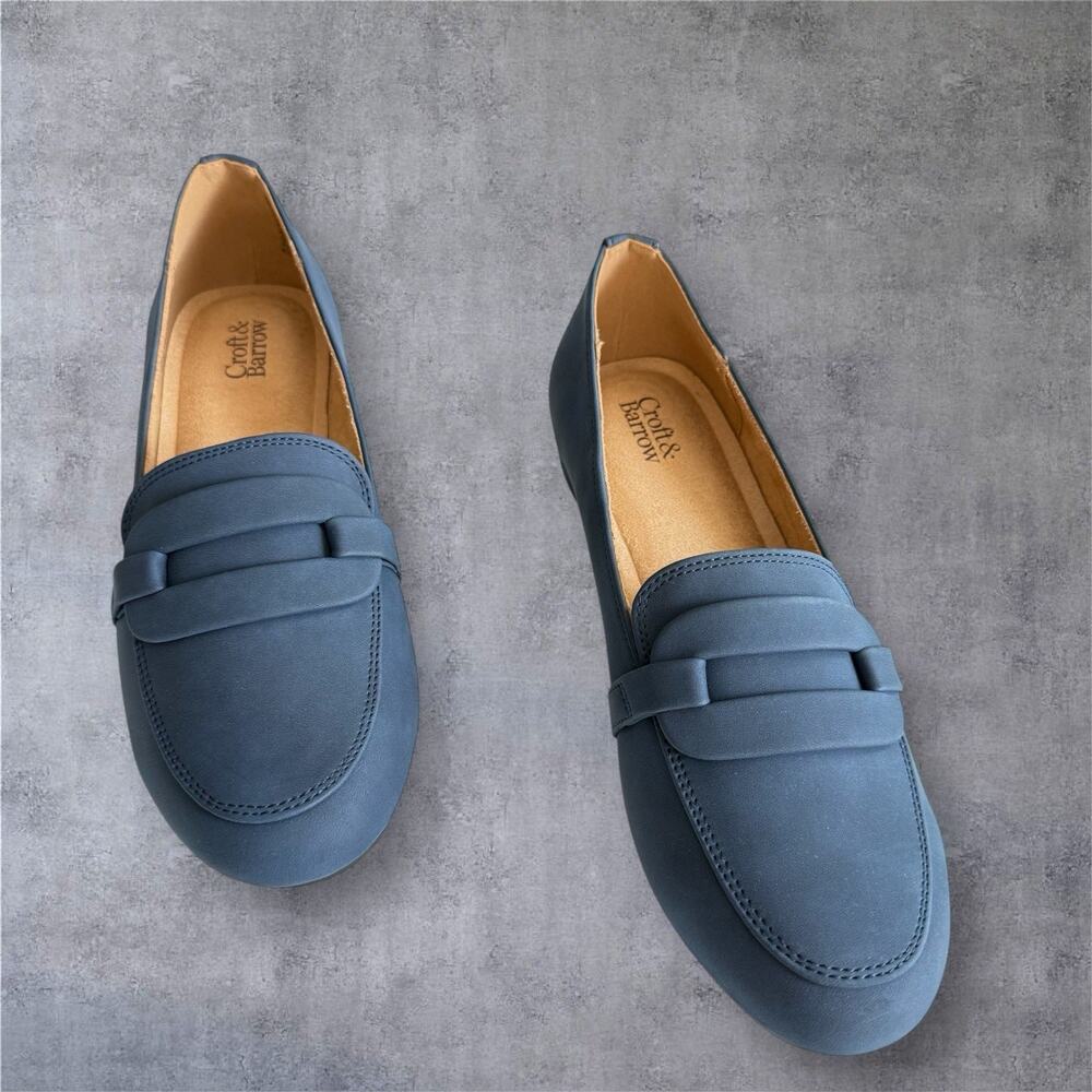 Women’s Loafers Navy Blue Croft & Barrow Faux Leather Slip On Shoes SZ/7